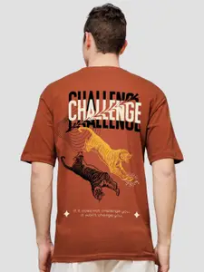 ADRO Men Printed V-Neck Applique T-shirt