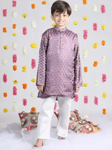 Cutiekins Boys Geometric Woven Design Mandarin Collar Straight Kurta With Pyjamas