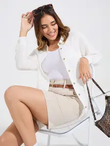 Styli Women Spread Collar Solid Oversized Casual Shirt