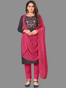 LADY SHOPI Floral Embroidered Thread Work Unstitched Dress Material