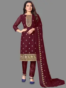 LADY SHOPI Floral Embroidered Thread Work Unstitched Dress Material