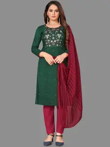 LADY SHOPI Floral Embroidered Thread Work Unstitched Dress Material