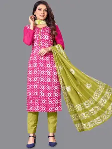 LADY SHOPI Geometric Printed Jute Silk Unstitched Dress Material