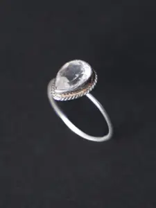 Exotic India Sterling Silver Crystal Gemstone Studded Finger Ring