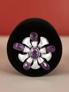 Exotic India Gemstone Sterling Silver Stylish Floral Design Ring