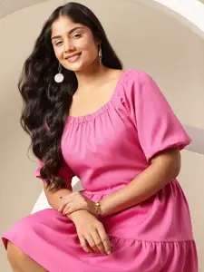 Sztori Plus Size Puff Sleeves Tiered A-Line Dress