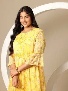 Sztori Plus Size Floral Print Bell Sleeves A-Line Mini Dress