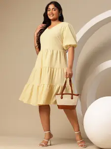 Sztori Plus Size Puff Sleeves Tiered Fit & Flare Dress