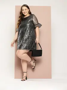 Sztori Plus Size Embellished Bell Sleeve Party A-Line Dress