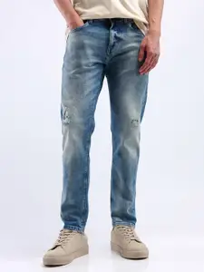 Flying Machine Men Tapered Fit Mildly Distressed Heavy Fade Stretchable Jeans
