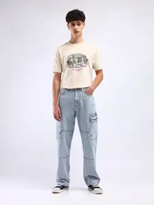 Flying Machine Men High-Rise Heavy Fade Cotton Stretchable Cargo Jeans