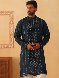 Jompers Ethnic Motifs Embroidered Mandarin Collar Straight Kurta
