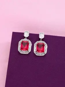 KAI JEWEL 925 Sterling Silver Rhodium-Plated Cubic Zirconia Studded Drop Earrings