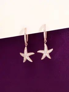 KAI JEWEL 925 Sterling Silver Rose Gold-Plated Cubic Zirconia Studded Drop Earrings