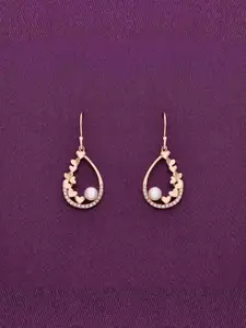 KAI JEWEL Rose Gold-Plated 92.5 Sterling Silver Pearls Embedded Drop Earrings