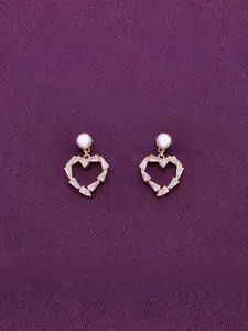 KAI JEWEL Rose Gold-Plated 92.5 Sterling Silver Cubic Zirconia Heart Shaped Drop Earrings