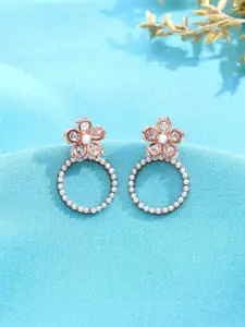 KAI JEWEL Rose Gold-Plated 92.5 Sterling Silver Cubic Zirconia Floral Drop Earrings