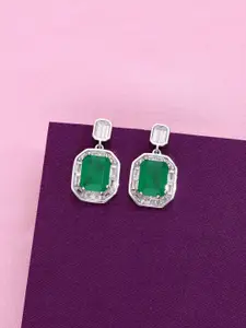 KAI JEWEL 925 Sterling Silver Rhodium-Plated Cubic Zirconia Studded Drop Earrings