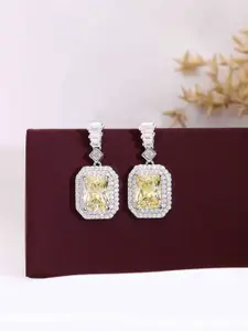 KAI JEWEL Rhodium-Plated 92.5 Sterling Silver Zircon Studded Baguette Drop Earrings