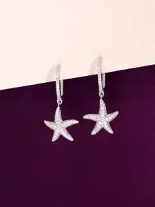 KAI JEWEL 925 Sterling Silver Rhodium-Plated Cubic Zirconia Studded Drop Earrings