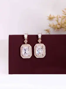 KAI JEWEL Rose Gold-Plated 92.5 Sterling Silver Zircon Studded Baguette Drop Earrings