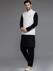 Utsav Fashion Mandarin Collar Straight Kurta With Trousers & Nehru Jacket