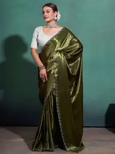 Mitera Embellished Beads and Stones Satin Saree