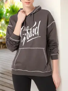 DressBerry Printed Hooded Cotton Terry Relaxed Fit Sweatshirt