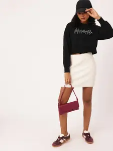 DressBerry Classic Printed Cotton Terry Boxy Fit Crop Sweatshirt