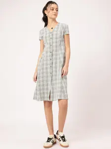 DressBerry Checked Seersucker Button-Down Dress