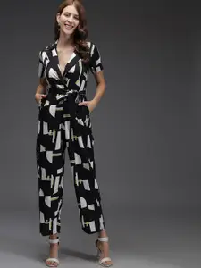 TANDUL Women Printed Cubon Collar Short Sleeves Basic Jumpsuit