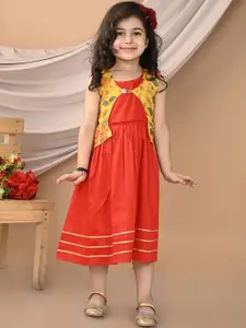 Sangria Girls A-Line Ethnic Dress With Sleevelss Jacket
