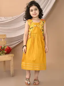 Sangria Girls Ethnic Dress With Floral Sleevelss Jacket