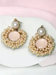 ADIVA Gold Plated Stone Studded & Beaded Classic Drop Earrings
