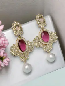 ADIVA Gold-Plated Kundan Stone-Studded & Pearl Beaded Classic Drop Earrings