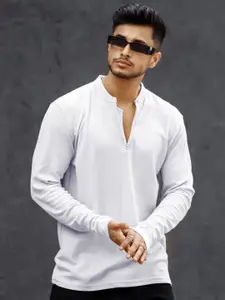 Maniac Men Solid Henley Neck Cotton Slim Fit Tshirt