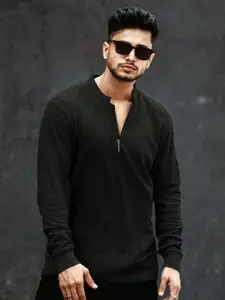 Maniac Men Solid Henley Neck Cotton Slim Fit Tshirt