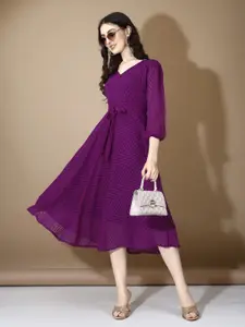 Fashion Basket Printed V-Neck Georgette A-Line Midi Dress