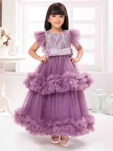 Tiny Kingdom Girls Flutter Sleeve Layered Net Fit & Flare Layered Maxi Dress