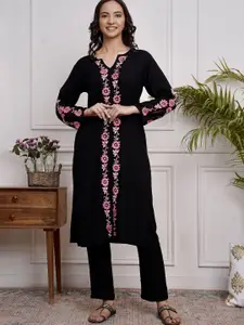 HOUSE OF KARI Floral Printed Thread Work Cotton Kurta