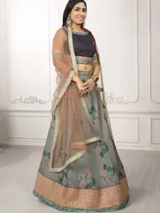 SAPTRANGI Floral Printed Sequinned Ready to Wear Lehenga & Blouse With Dupatta