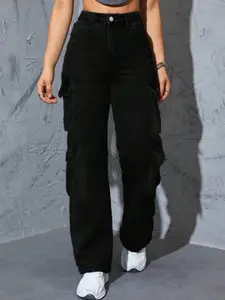 BROADSTAR Women Smart Wide Leg High-Rise Stretchable Cargo Jeans