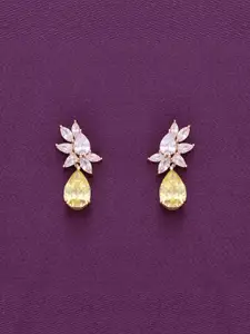 KAI JEWEL Rose Gold-Plated 925 Sterling Silver Cubic Zirconia Studdded Drop Earrings