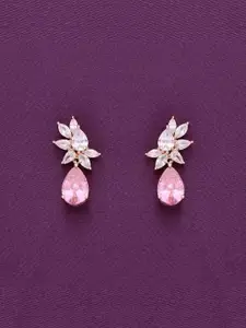 KAI JEWEL Rose Gold-Plated 925 Sterling Silver Cubic Zirconia Studdded Drop Earrings