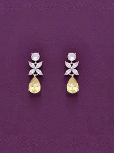 KAI JEWEL Rhodium-Plated 925 Sterling Silver Cubic Zirconia Studdded Drop Earrings