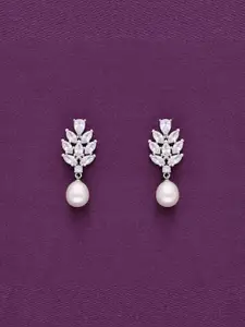 KAI JEWEL Rhodium-Plated 925 Sterling Silver Pearls Beaded Drop Earrings