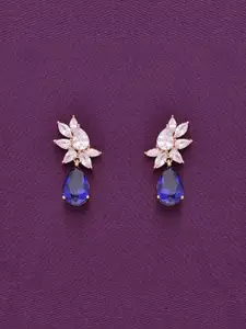 KAI JEWEL Rose Gold-Plated 925 Sterling Silver Cubic Zirconia Studdded Drop Earrings
