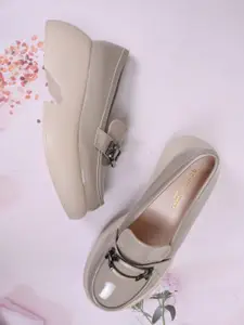 Ronnie Grey Women PU Slip-On Solid Wedge Heel Loafers