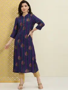 House of Pataudi Ethnic Motifs Printed Mandarin Collar Straight Kurta