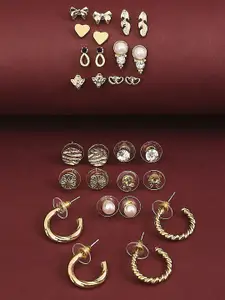 OOMPH Set of 14 Contemporary Studded & Beaded Studs & Hoop Earrings
